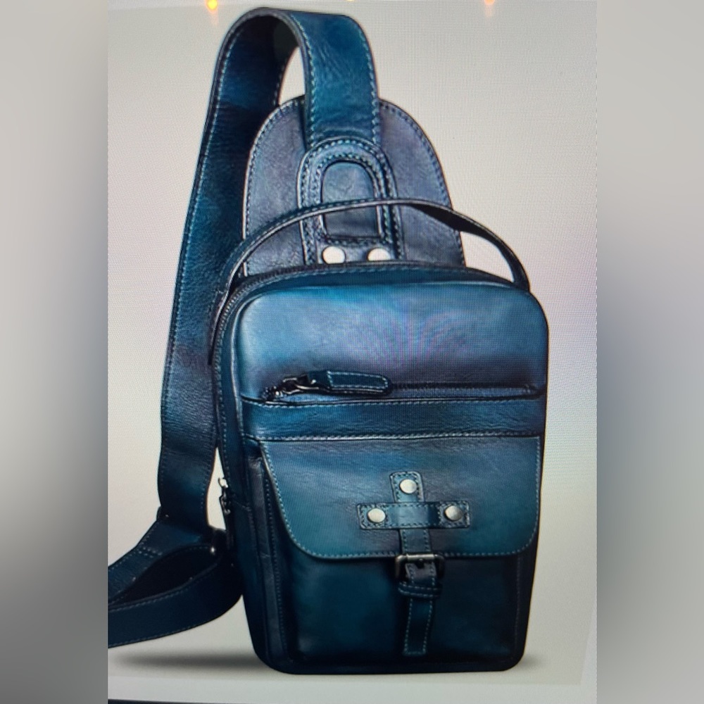 IVTG - Genuine, leather, sling bag. Vintage handmade cross body day pack.